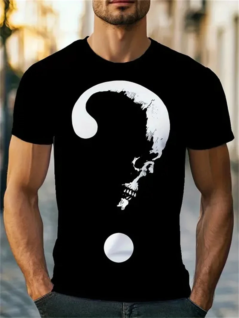 3D Printing Question - Herren Schwarzes T-Shirt mit Totenkopf-Fragezeichen-Print, Gothic