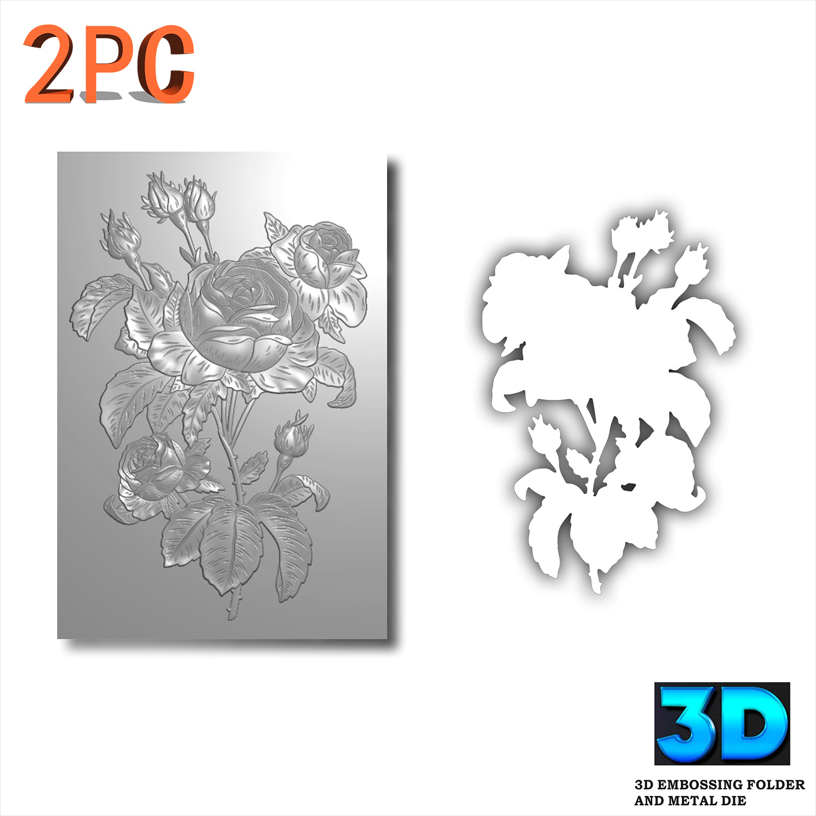 3D Printing Drawing - Rosen-Kunst-Hintergrund Blumendesign 3D-Relief-Ordner und Schneidform 2-teiliges