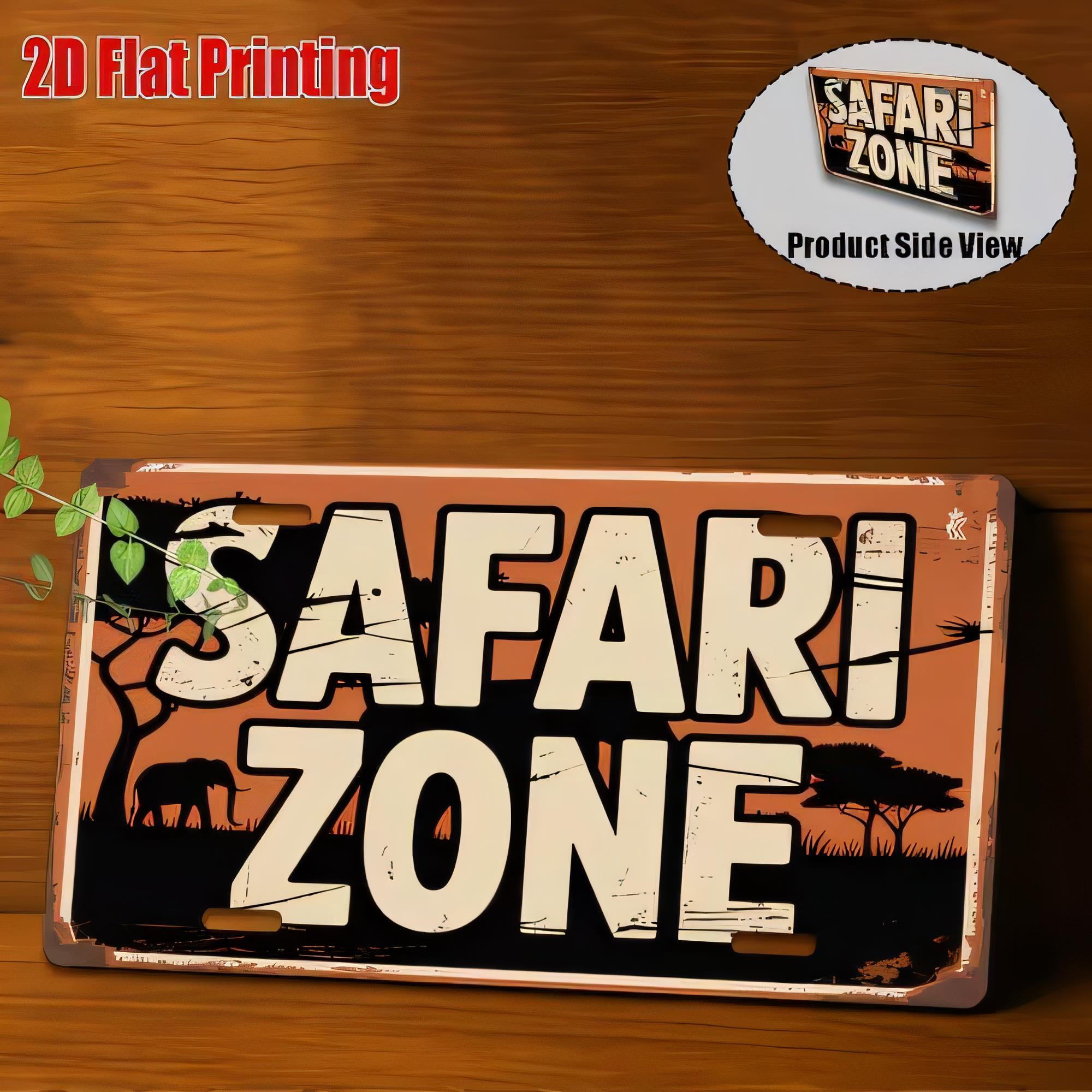 3D Printing Zone - Blechschild Safari Zone 3D Flachdruck Rustikale
