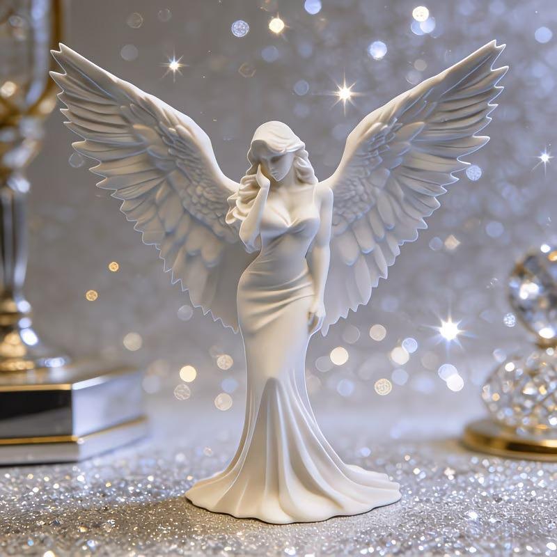 3D Printing Mockup - Neue·3D-gedruckte betende Engel-Statue, Schutzengel-Figur, weißgoldene religiöse