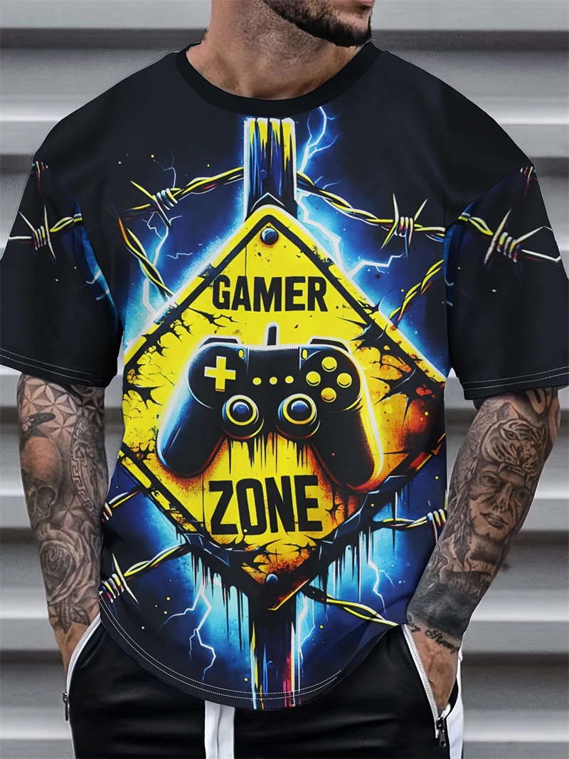 3D Printing Zone - Herren-T-Shirt mit Gamer Zone Controller-Aufdruck, Rundhalsausschnitt,